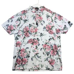Bad Birdie Polo Shirt Mens XL Spring‎ Showers Floral Golf White Moisture Wicking